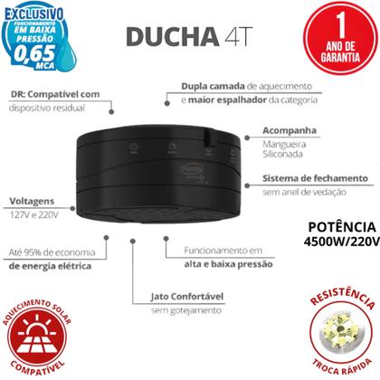 Imagem de Ducha Eletrônica 4 Temperaturas 4500W/220V Preto Durín