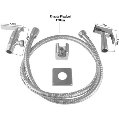 Imagem de Ducha Higiênica Banheiro Metal Cromado com Registro Mangueira Suporte Aço Inox Prateado