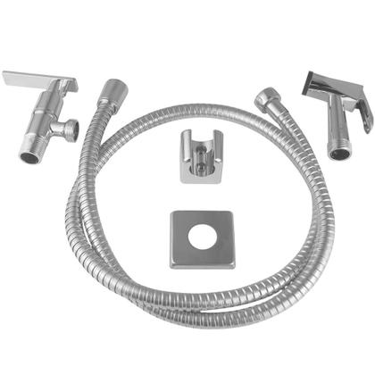 Imagem de Ducha Higiênica Banheiro Metal Cromado com Registro Mangueira Suporte Aço Inox Prateado