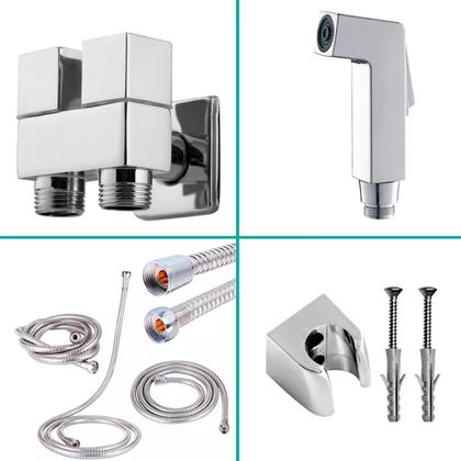 Imagem de Ducha Higiênica Com Registro Duplo Duas Saídas De Água Derivação Quadrado Dois Acionamentos Independentes