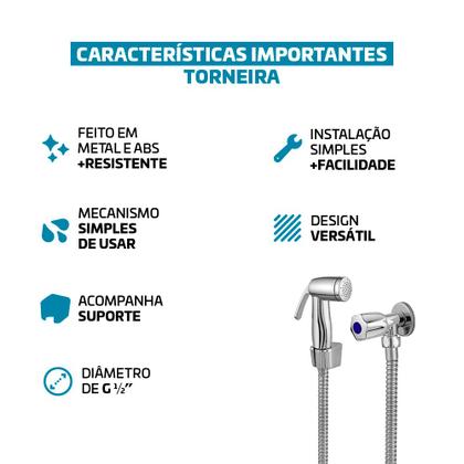 Imagem de Ducha Higiênica Completa Metal Cromado Engate Flexível 1,20 Metros Classic Beltempo
