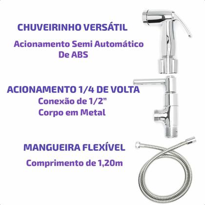 Imagem de Ducha Higiênica Completa Metal Mangueira 120cm Cromada Gatilho Banheiro Lavatório Lavabo Intima