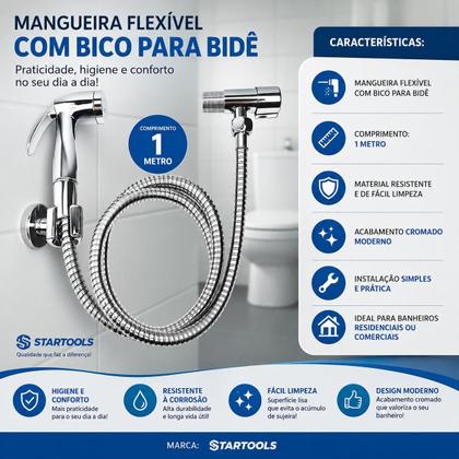 Imagem de Ducha Higiênica Mangueira Flexivel Cromada 1m Bidê Chuveirin