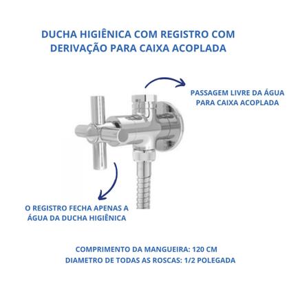 Imagem de Ducha Higiênica Metal Cromada Com Registro Duas Saídas Derivação Desviador