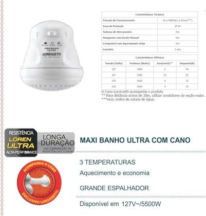Imagem de Ducha Mais Kit Pratico Maxi Banho Ultra Com Cano 127v 5500w