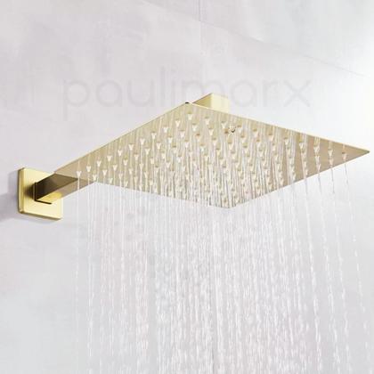Imagem de Ducha Quadrada 20x20 Slim Gás solar Ultra Fina para Banheiro Lavatório Piscina Dourado Brilhante Metal