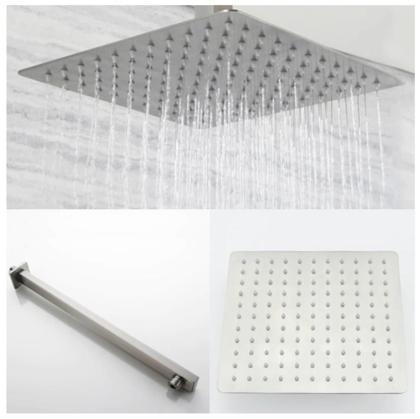 Imagem de Ducha Quadrada 25x25cm Inox SUS304 25cm Borda Fina com Braço Quadrado 40cm