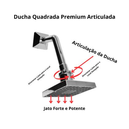 Imagem de Ducha Quadrada Articulada em Abs Cromado de 4 Polegadas Parede de 1/2 Luxo Agua Quente Agua Fria