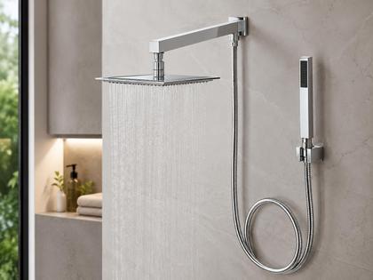 Imagem de Ducha Slim Quadrada 20cm. Com Desviador E Gatilho Quadrado