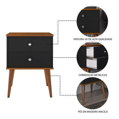 Imagem de Dullar Móveis Kit 2 Mesa De Cabeceira Quarto Retro Berlim 2 Gavetas