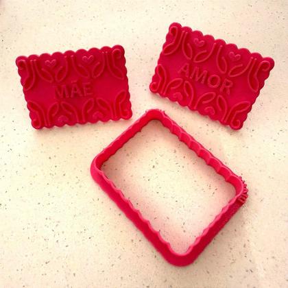 Imagem de Dupla Cortador e Marcador Bolacha Mãe e Amor - D260285 - Ideal para Diversas Massas e Pastas