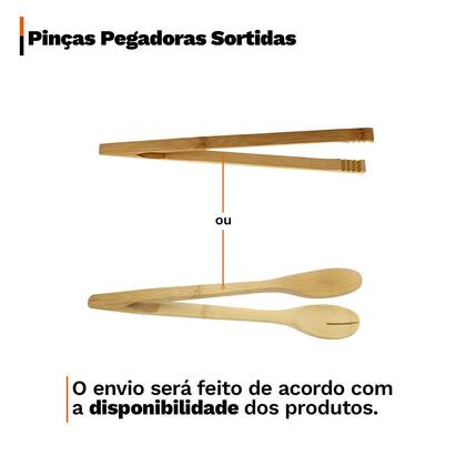 Imagem de Dupla de Pinças Pegadora de Salada Carne em Bambu 36cm Multiuso Cozinha
