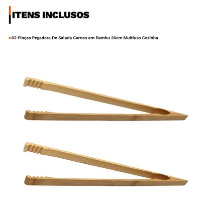 Imagem de Dupla de Pinças Pegadora de Salada Carne em Bambu 36cm Multiuso Cozinha