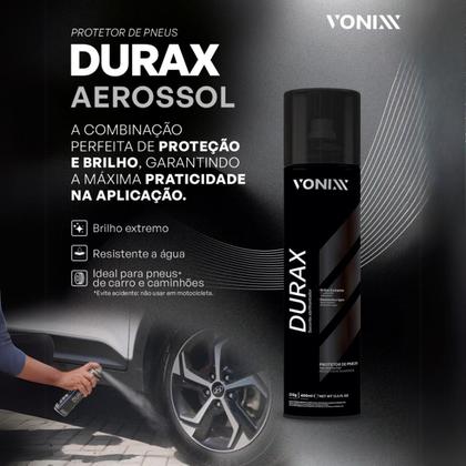 Imagem de Durax 400ml Pretinho Brilho Extremo Em Pneus Resistente Agua V Floc 500ml Blend 500ml Vonixx Pano Microfibra 40x40 JS Luva Microfibra Tentaculos JS 