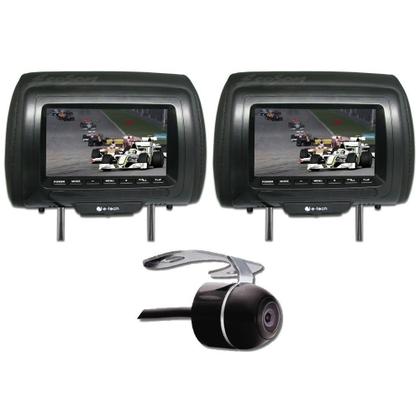 Imagem de DVD Player 2 Din E-Tech Universal Tela 6,2" Espelhamento Bluetooth USB + 2 Encosto Cabeça AV + Câmera Ré + Receptor TV Digital