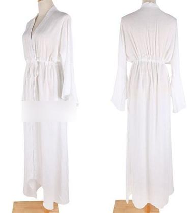 Imagem de E04-E0210-Saída Praia Longa Feminino Vestido Kimono Manga Flare Proteção solar Liso Plus Size Luxo