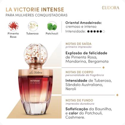 Imagem de Eau De Parfum La Victorie Intense Fragrância Oriental Amadeirado Cremoso Eudora 75ml REF 93548