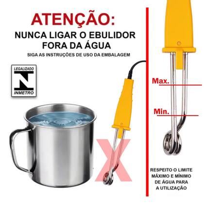 Imagem de Ebulidor Elétrico Aquecedor De Agua Mergulhão Fervedor 500W