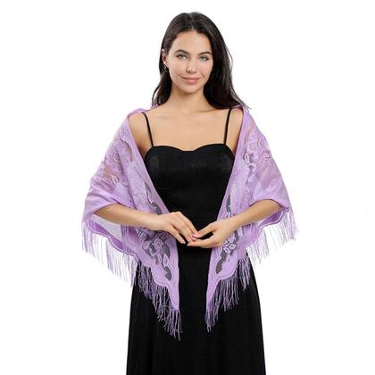 Imagem de Echarpe de Renda Xale Franja Sofisticação e Elegância Luxo