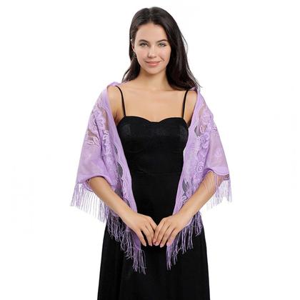 Imagem de Echarpe de Renda Xale Franja Sofisticação e Elegância Luxo