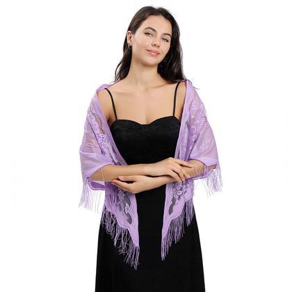 Imagem de Echarpe de Renda Xale Franja Sofisticação e Elegância Luxo