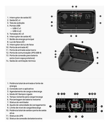 Imagem de Ecoflow River 3 Plus 286wh 600w 127v - Estação De Energia Portátil Nobreak Gerador Solar