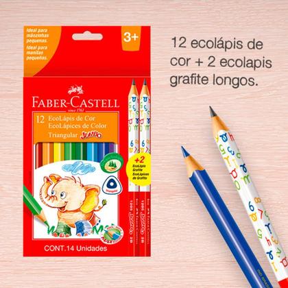 Imagem de Ecolápis de Cor Triangular Jumbo Estojo com 12 cores + 2 Ecolápis Grafite Jumbo - Faber Castell