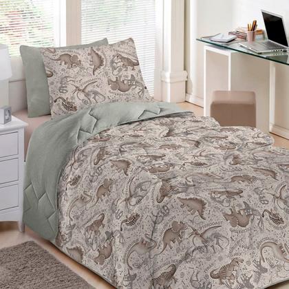 Imagem de Edredom Buettner Casal Malha 100% Algodão Basic Estampado Dinossauros 180mx220m Bege