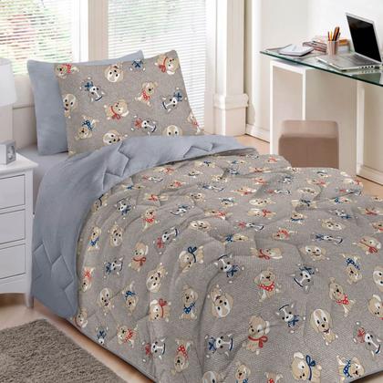 Imagem de Edredom Buettner Casal Malha 100% Algodão Basic Estampado Dogs 180mx220m Cinza