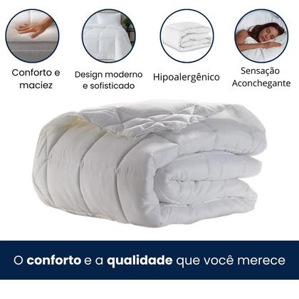 Imagem de Edredom Cama Casal Queen Tecido 400 Fios Percal Dupla Face Branco e Cinza Luxo Premium