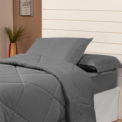 Imagem de Edredom Cama Solteiro Dupla Face Macio Margarida Com Fronha 2 pçs - Cinza