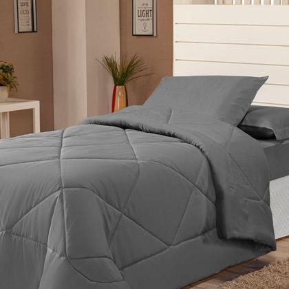 Imagem de Edredom Cama Solteiro Dupla Face Macio Margarida Com Fronha 2 pçs - Cinza