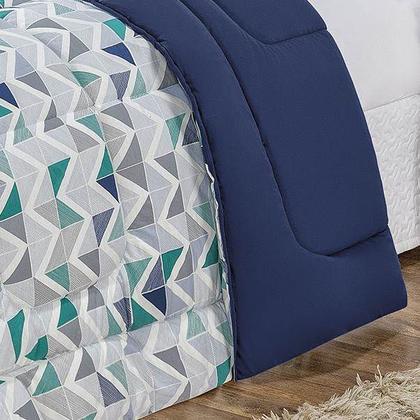 Imagem de Edredom Casal Dupla Face Malha Penteada 100% Algodão 1 Peça - Geométrico Azul