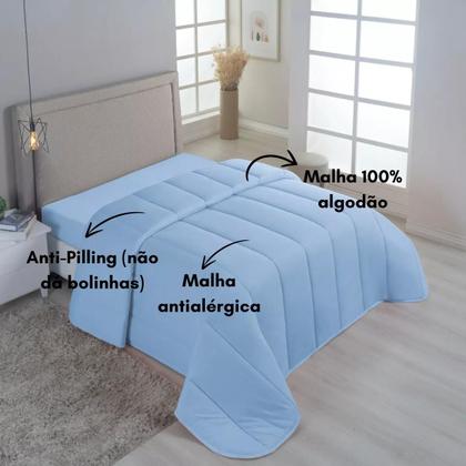 Imagem de Edredom Casal Malha 100% Algodão Liso Dupla Face Com Viés