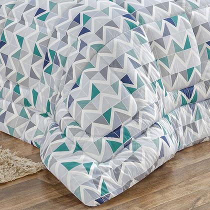 Imagem de Edredom Casal Queen Quality Estampado Dupla Face 100% Algodão Fio Penteado 1 Peça - Azul Geométrico