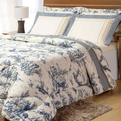 Imagem de Edredom Casal Queen Size Algodão Percal 180 Fios Estampado 03 Peças Porcelana Cobertor Quentinho Outono Inverno