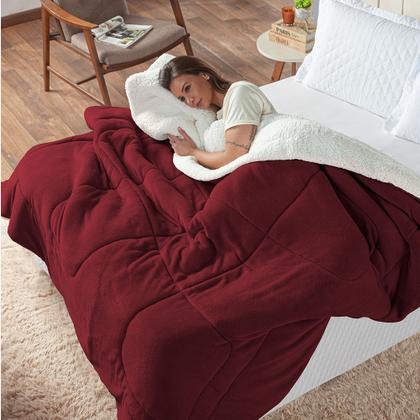 Imagem de Edredom Cobertor Coberdrom Sherpa Solteiro Casal Queen King Size Grosso Macio Pele Lã de Carneiro Frio Inverno