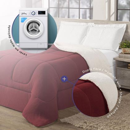 Imagem de Edredom Cobertor Coberdrom Sherpa Solteiro Casal Queen King Size Grosso Macio Pele Lã de Carneiro Frio Inverno