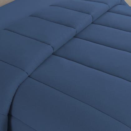 Imagem de Edredom Cobertor Sonnet Solteiro Malha Lisa Dupla Face 100% Algodão - Azul Marinho