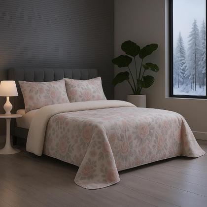 Imagem de Edredom com Sherpa ESTAMPADO Avulso 2,40m x 2,20m Conforto e Qualidade Rosas