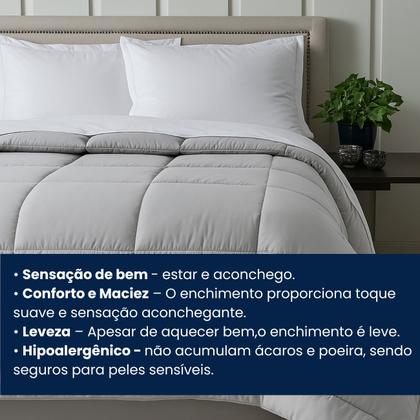Imagem de Edredom Dupla Face Queen ,Casal  Microfibra com Enchimento Extra Macio, Cor Branca e Cinza 1 Peça