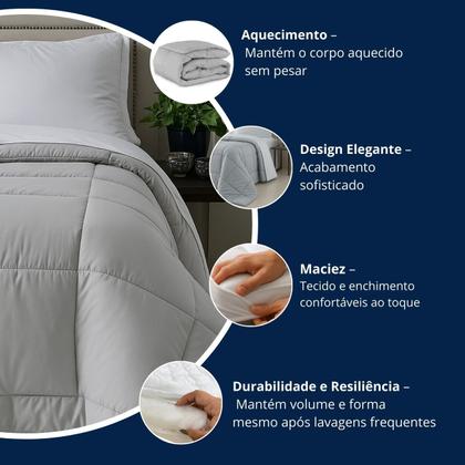 Imagem de Edredom Dupla Face Queen ,Casal  Microfibra com Enchimento Extra Macio, Cor Branca e Cinza 1 Peça