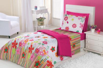 Edredom kids solteiro estampado - garden pink - Enxovais Aquarela LTDA Imagem de Edredom kids solteiro estampado - garden pink