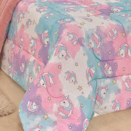 Imagem de Edredom Mimos Solteiro Dupla Face Malha Manta Soft Unicórnio