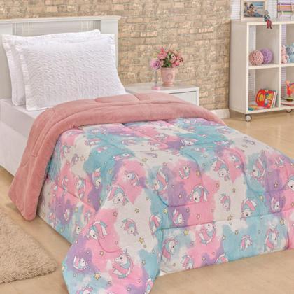 Imagem de Edredom Mimos Solteiro Dupla Face Malha Manta Soft Unicórnio