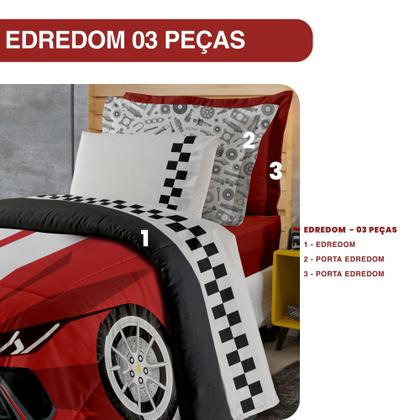 Imagem de Edredom Solteiro Infantil Estampado Percal 300 Fios Peletizado 03 Peças Carros