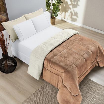 Imagem de Edredom Versatil Queen Dupla Face Sherpa Toque Lã Carneiro - Apricot - 100% Poliéster