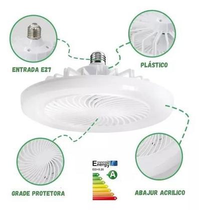 Imagem de Eficiência Silenciosa: Luminária Teto Luz Led E27 Ventilador Silencioso Bivolt