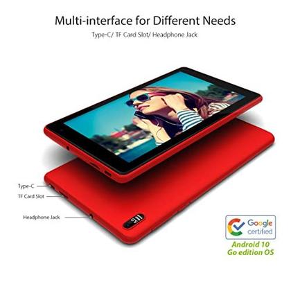 Imagem de EGOTEK Atualizado 7 polegadas WiFi Tablet, Android 10 GMS Certified OS, 2.5D Glass Touch Screen, Suporte WiFi 6 802.11 ax, 1.5GHz Quad Core, 2GB + 32GB, Velocidade Rápida, Bateria de Longa Vida, Capa de Couro Livre (Vermelho)