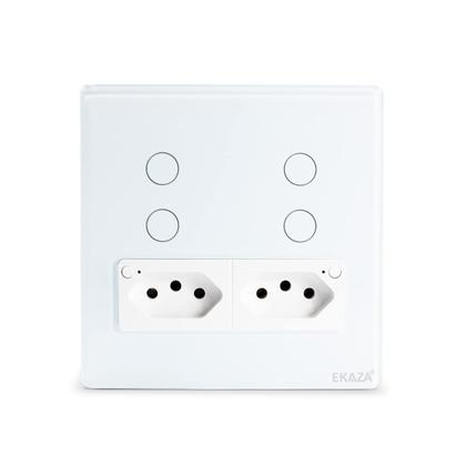 Imagem de EKAZA Interruptor 4 botões + 2 tomadas 4X4,WIFI, Branco - EKAT-T3075-W